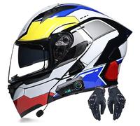 MT Helmets Bluetooth Integrated Modular Motorcycle Helmet, Double Visor, Detachable Lining - Suitable for Men and Women,I-L(56-57CM)