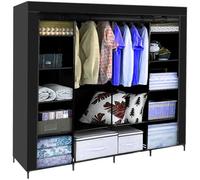 MT MALATEC Armario de tela grande 170 x 170 cm, estable, 2 barras para ropa, 14 compartimentos, armario plegable para dormitorio, vestidor, color negro 23740