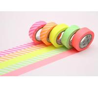 MT MASKING TAPE Surtido de 5 rollos adhesivos decorativos de papel washi 1,5 cm x 7 m, neón 2