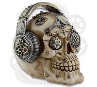 mtb more energy Calavera decorativa "Steampunk Basshead" con auriculares, altura aprox. 13 cm, diseño de calavera