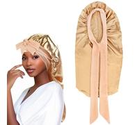 Mtbricey Gorro de Satén Extra Largo de Seda para Dormir para Mujer Gorro de Satén Ajustable para Dormir de Noche con Banda Elástica Gorro para el Pelo para Trenza de Pelo Largo y Rizado (Khaki, 1Pcs)