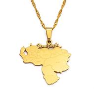 MTCDBD Collar De Mapa De Venezuela para Joyería Unisex, Colgante De Mapa De Venezuela, Accesorios De Vestido De Fiesta, Estilo Étnico, Regalo De Collar De Dijes De Moda, Oro, Cadena De 60 Cm