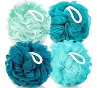 MTDLYICE Esponja de lufa de 75 g, paquete de 4, esponja de baño de malla suave para mujer, exfoliante corporal, accesorios de ducha (azul)