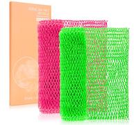 MTDLYICE Esponja de red africana, 2 unidades, limpiador de espalda para ducha, paño exfoliante XL de 80 cm, esponja de red africana auténtica, exfoliante corporal, accesorios de baño (rosa, verde
