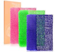 MTDLYICE Esponja de red africana, paquete de 3, limpiador de espalda para ducha, paño exfoliante XL de 80 cm, esponja de red africana auténtica, exfoliante corporal, accesorios de baño (azul, verde