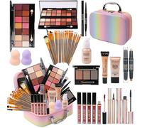 MTDXILTAI - Juego de maquillaje para niñas, kit de maquillaje arcoíris, cajas de belleza con brochas y cosméticos, maquillaje de moda