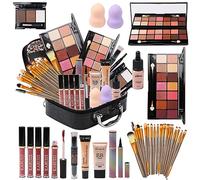 MTDXILTAI Juego de maquillaje todo en uno para bolsa de almacenamiento de maquillaje, paleta de sombras de ojos de 14 colores, base líquida, delineador, lápiz de contorno, brillo de labios, 20 brochas