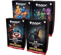 Mtg Marvel SuperHeroes Commander Decks Display 4 mazos ENG - MTG Universes Beyond Commander Italiano + 100 Sleeves Protector Baraja BaruZcard Inglés