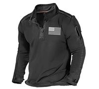 MTINDO Sudadera Táctica De Entrenamiento Al Aire Libre para Hombres Vintage Distressed American Flag Print Zipper Stand Up Collar Sudadera De Manga Larga Negro XL