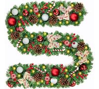 MTINRNI Guirnalda de Navidad 2.7m Artificial con 45 Adornos y 50 Luces LED - Decoración Navideña para Interiores/Exteriores y Patios