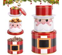 MTINRNI Juego de 3 Tarros de Galletas Navideños Santa Claus 3 en 1-20.5cm,3 Niveles en Metal para Almacenar Dulces,Chocolate y Galletas-Decoración y Regalo para Adviento,Invierno y Navida.
