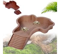 Mtjbfv Reptile Water Dish,Tortoise Bath Dish,Turtle Bathing Pool,Turtle Pond Water Dish with Ramp,Drain and Basking, Reptile Feeding Box Dish, Aquarium Ornament For Backyard, Balcony-B