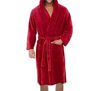 MTKSFDC Albornoz Hombre Albornoz de Invierno y otoño for Hombre, Bata de baño de Franela con cinturón de Color sólido, con Bolsillos y Capucha, camisón cálido for Hombre, Ropa for el hogar(Red,M)