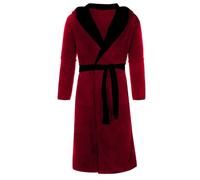 MTKSFDC Albornoz Hombre Batas cálidas de Invierno for Hombre, Ropa de Dormir Gruesa y Alargada, Chal de Felpa, Albornoz, Kimono, Ropa for el hogar, camisón de Manga Larga(Red,XL)