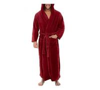 MTKSFDC Albornoz Hombre Camisón Suave Ropa de Dormir Albornoz Suelto Invierno Grueso cálido Hombres Coral Polar Bata de baño Largo(Red,XXL)