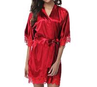 MTKSFDC Bata Saten Mujer Lady Sleeping Gown Lady Sleeping Gown Wear-Resistant Women Bathrobe Lace Lady Pajamas For Sleeping Bata de Casa Señora(Red,M)