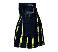 MTKSFDC Kilt escocés Kilts utilitarios Escoceses híbridos de algodón y tartán Negros, de Talla Grande, con Correas de Cuero for Hombre(Yellow,M)