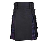 MTKSFDC Kilt escocés Kilts utilitarios Escoceses híbridos de algodón y tartán Negros, de Talla Grande, con Correas de Cuero for Hombre(Purple,XL)