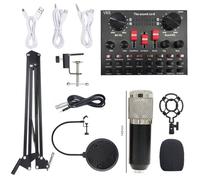 MTLAVISHIS La Tarjeta de Sonido en Vivo Multi Funcional BM800 Micrófono Conjunto de micrófono con Alta sensibilidad para capturar matices sutiles y Crear Audio Adecuado para (Negro y Plateado)