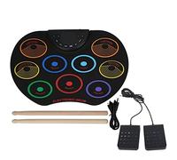 Mtlavishness - Batería electrónica compacta, ligera y portátil para principiantes, con 9 almohadillas de colores, 3 tonos estándar internacionales, 10 ritmos y 8 canciones de