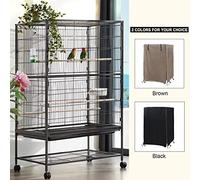 Mtlavishness Birdcage Cover Night Sleep Helper with Side Window Drawstring Waterproof Windshield Dust Proof Breathable Washable Seed Catcher for Parrot Cage (Brown)