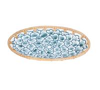 Mtlavishness Plato De Cerámica De Ratán Tejido Plato De Fruta De Porcelana De Ratán Tejido Ovalado para Banquete De Boda Cumpleaños con Puntos De Flores Azules De Tinta (Plato pequeño de porcelana