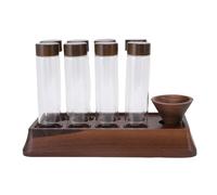 Mtlavishness Tubos de almacenamiento de granos de café de dosis única con soporte de madera de nogal 8 piezas de vidrio hermético dosificador de granos de café recipiente de