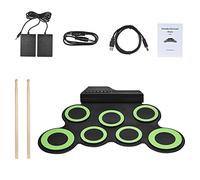 MtlaVishy Tamaño compacto Roll up Digital Electronic Drum Kit para principiantes y niños ideales para el entretenimiento familiar y la reunión de amigos con 7 almohadillas de (Green)
