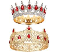 Mtlee 2 coronas de rey y reina de graduación, coronas de rey de graduación para hombres, corona real con diamantes de imitación azules, coronas de reina para mujeres, tiara redonda de cristal dorado,