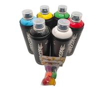MTN PROGAL COLORS Hardcore 2 Set de Artistas, 6 Pinturas en Aerosol para Grafiti Mural, Arte Callejero, 400 ml, Azul, Amarillo, Verde, Rojo, Blanco y Negro + 6 Boquillas de Repuesto