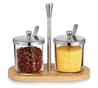 MTNBHH Juego de tarros for especias de vidrio de borosilicato alto, recipientes for condimentos de cocina con tapas de acero inoxidable, botellas herméticas for condimentos(Two ends)