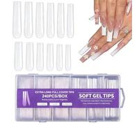 MtnLaur 240Pcs Tips de Uñas Cuadradas, Tip de Uñas Cuadradas Afiladas Extra Largas de Cobertura Total, 12 Tamaños Tips para Uñas Transparentes Sin Curva C, para Principiante y Profesional DIY