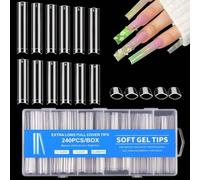 MtnLaur 240Pcs Tips de Uñas Stiletto Extra Largas, 12 Tamaños Tips Stiletto Transparentes Sin Curva C, Uñas de Gel Nail Tips Cobertura Total, para Principiante y Salon en Casa Profesional DIY