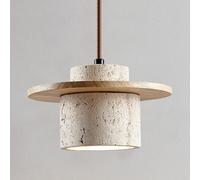 MTNROO Lámpara Colgante Pequeña Cilíndrica Estilo Wabi-sabi Lámpara Colgante Natural Piedra Caliza Amarilla Araña Techo Mediana Un Solo Cabezal E27 Luminaria Techo Decorativa De Madera Para Bar