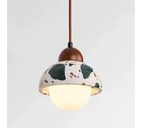 MTNROO Lámpara Techo Estilo Nórdico Con Efecto Terrazo Lámpara Colgante Piedra Natural De 5,9 Pulgadas Lámpara Colgante Semicircular Con Base E27 De Madera Para Dormitorio, Restaurante, Bar Y