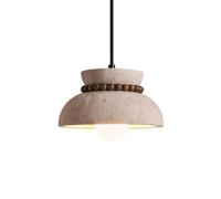 MTNROO Lámparas Colgantes Piedra Travertino Lámpara Colgante Tipo Araña De 7,0 Pulgadas Travertino Natural Poroso Semicircular Con Decoración De Cuentas Esféricas De Madera, Base E27, Estilo Mediados