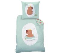 MTOnlinehandel Capybara Ropa de cama de 135 x 200 + 80 x 80 cm, algodón reforzado, certificado Öko-Tex, cierre de cremallera, diseño de capibara "Be Like Capy", regalo para niños y adolescentes