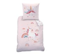 MTOnlinehandel Juego de ropa de cama infantil de 135 x 200 cm, diseño de unicornio Emma, reversible, funda de almohada de 80 x 80 cm y funda nórdica de 135 x 200 cm, 100% algodón