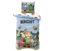 MTOnlinehandel Minecraft ropa de cama 135x200 funda nórdica + funda de almohada 80x80, de microfibra para niños y adolescentes, idea de regalo para jugadores