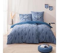 MTOnlinehandel TRAUMHELDEN - Juego de ropa de cama (135 x 200 cm, 80 x 80 cm, diseño de ancla de Sailor Seemann Steuerrad, 100 % algodón), color azul