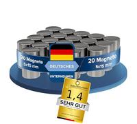 MTS Magnete - Juego de 20 imanes de neodimio (1,2 kg, extra fuertes, 5 x 15 mm de largo, extra fuertes, 1,2 kg, para pizarras blancas, tableros de anuncios, talleres y pizarras magnéticas)
