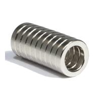 MTS Magnete - Juego de 5 imanes de neodimio con forma de anilla (orificio de 6 mm, 9 mm x 2 mm, para discos de imanes), color plata