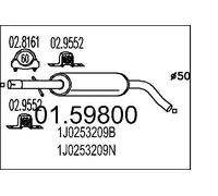 MTS Silenciador del medio para VOLKSWAGEN: New Beetle, Golf, Bora & SKODA: Octavia & SEAT: Leon, Toledo & AUDI: A3 (Ref: 01.59800)