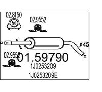 MTS Silenciador del medio para VOLKSWAGEN: New Beetle, Golf, Bora & SKODA: Octavia & SEAT: Toledo, Leon & AUDI: A3 (Ref: 01.59790)