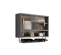 MTSYXYM Armario Cocina Pared de Aluminio - Mueble Colgante con Puertas Correderas y Barra - Armario de Cocina Modular para Almacenaje - Estante de Pared para Vajilla y Especias(Nero,L100xH65xW23cm)
