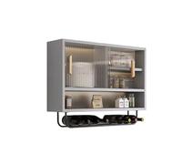 MTSYXYM Armario Cocina Pared de Aluminio - Mueble Colgante con Puertas Correderas y Barra - Armario de Cocina Modular para Almacenaje - Estante de Pared para Vajilla y Especias(Gray,L120xH65xW23cm)