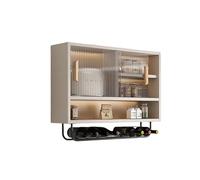 MTSYXYM Armario Cocina Pared de Aluminio - Mueble Colgante con Puertas Correderas y Barra - Armario de Cocina Modular para Almacenaje - Estante de Pared para Vajilla y Especias(Brown,L100xH65xW23cm)