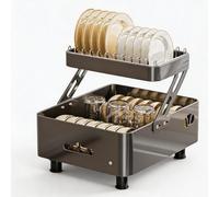 MTSYXYM Escurreplatos de 2 Niveles - Acero Inoxidable con Desagüe Automático 360° - Escurridor de Platos Gran Capacidad - Organizador de Cocina para Encimera con Soporte(Nero)