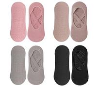 mtuihfo Calcetines de yoga antideslizantes para mujer, 4 pares de calcetines de algodón transpirables para pilates, agarres y correas antideslizantes, talla única, calcetines de agarre de yoga para
