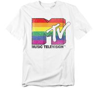 MTV - Arcoiris Orgullo Logo - Adulto Unisex Camiseta Manga Corta - Blanco